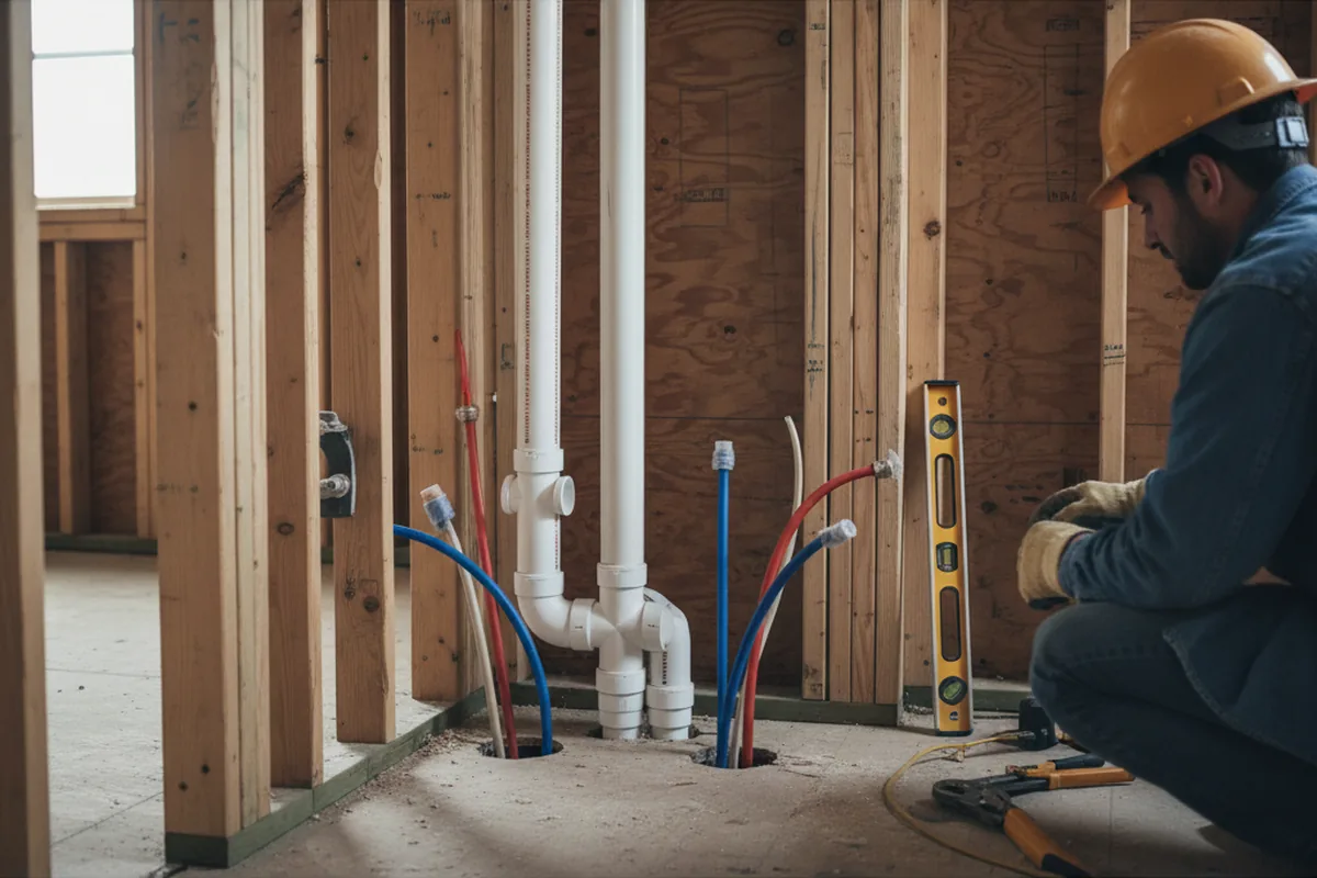 Drain and supply rough-in during Sump Pump Repair in Marathon